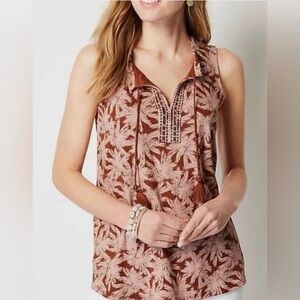 J Jill Women Bellísima Tasseled Top Peasant Blouse Tassel Split Neck Floral XL